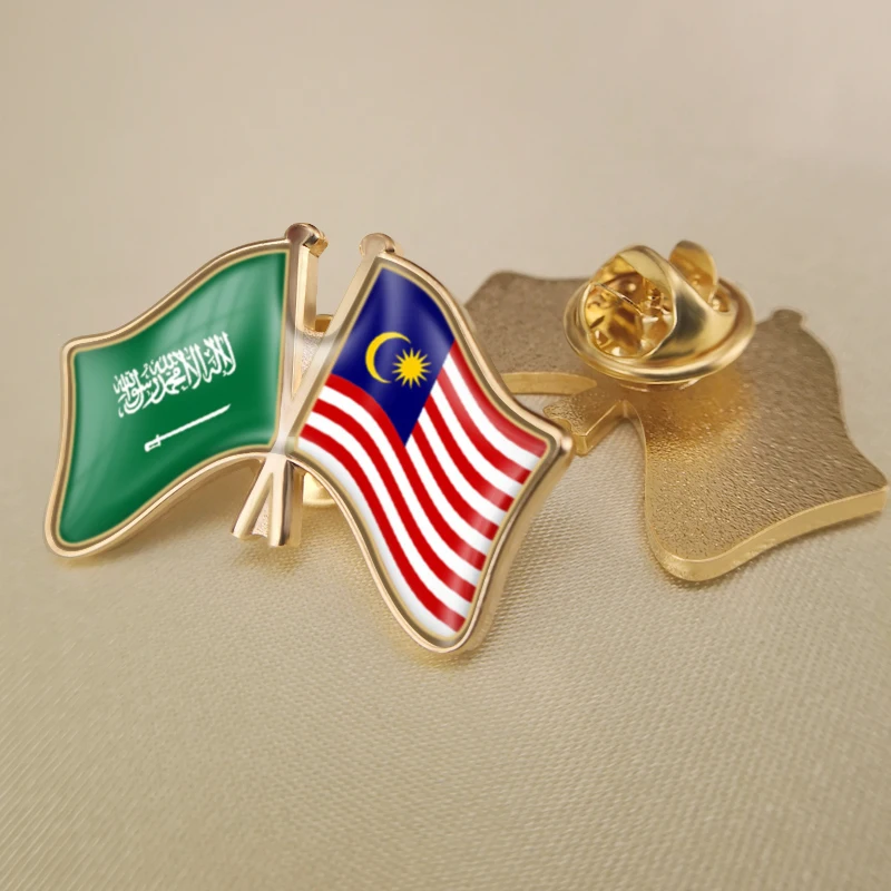 

Saudi Arabia and Malaysia Crossed Double Friendship Flags Lapel Pins Brooch Badges