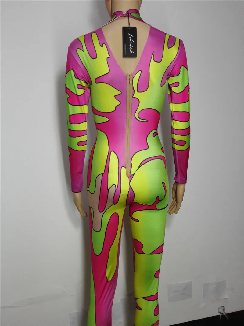 Женский костюм комбинезон с принтом сексуальное боди для ночных клубов певиц