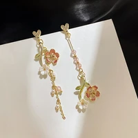 south korea new cute sweet flower earrings female lovely long asymmetric earrings elegant light luxury earrings