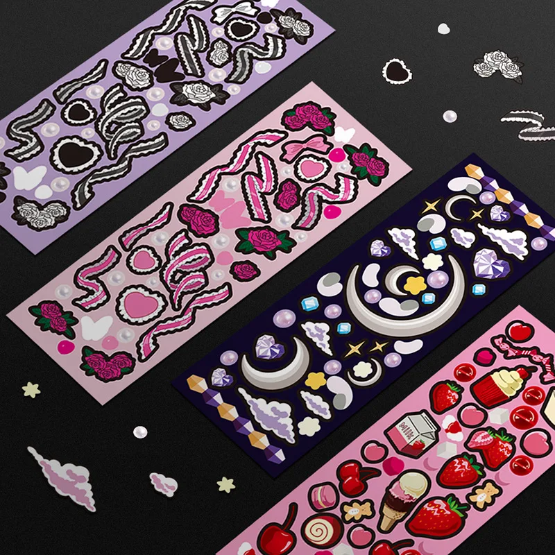 Pegatinas de lazo para regalo, calcoman&iacute;as decorativas de fresa, postre, Luna y rosa-0