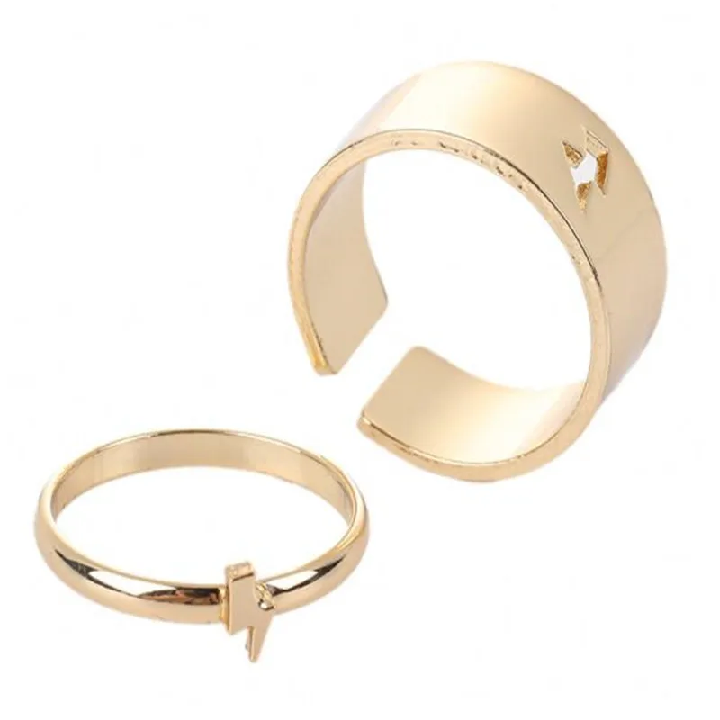 

Punk Metal Opening Lightning 2pcs Ring Set Gold Silver Color Women's Ring Accessories Creative Jewelry Gifts