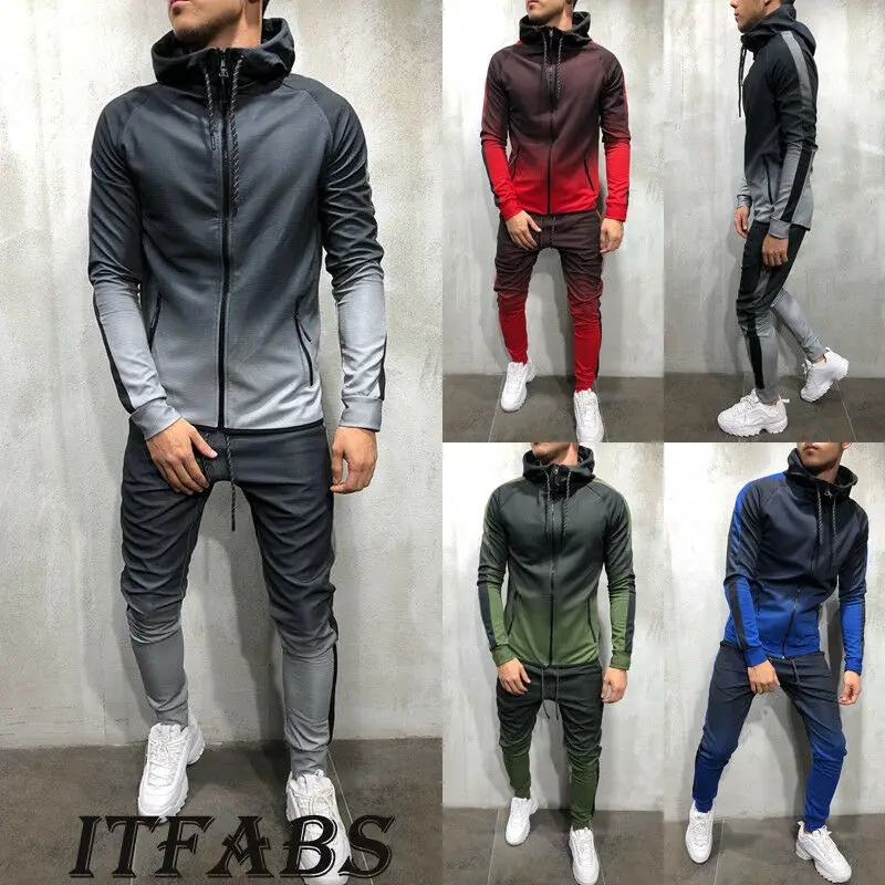 Fashion Men Gradient Tracksuits Sets Sportswear Spring Fall Outfits Hooded Sweatshirts Slim Fit Joggers Gym Pants | Мужская одежда