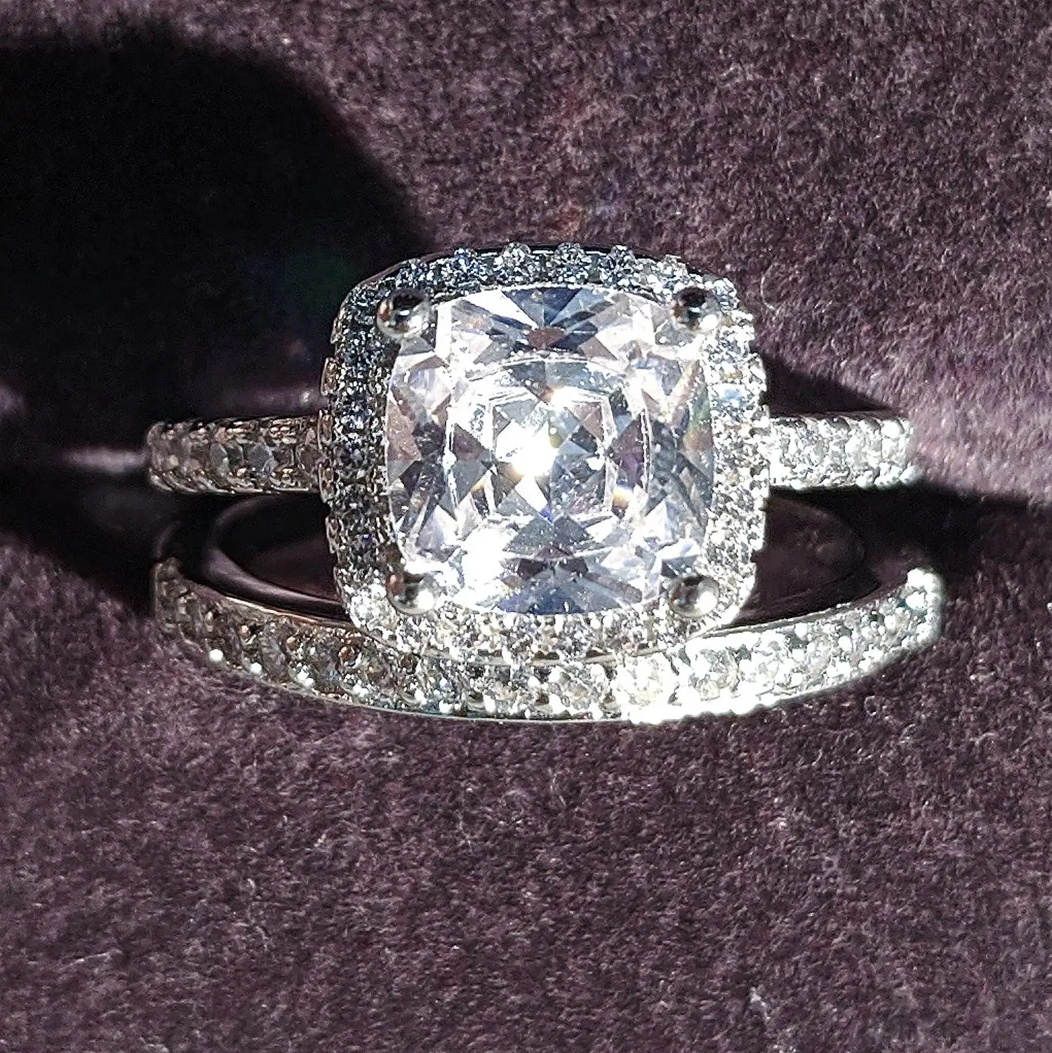 

new luxury cushion 925 sterling silver wedding ring set for women lady anniversary gift jewelry wholesale Black Friday R5126S