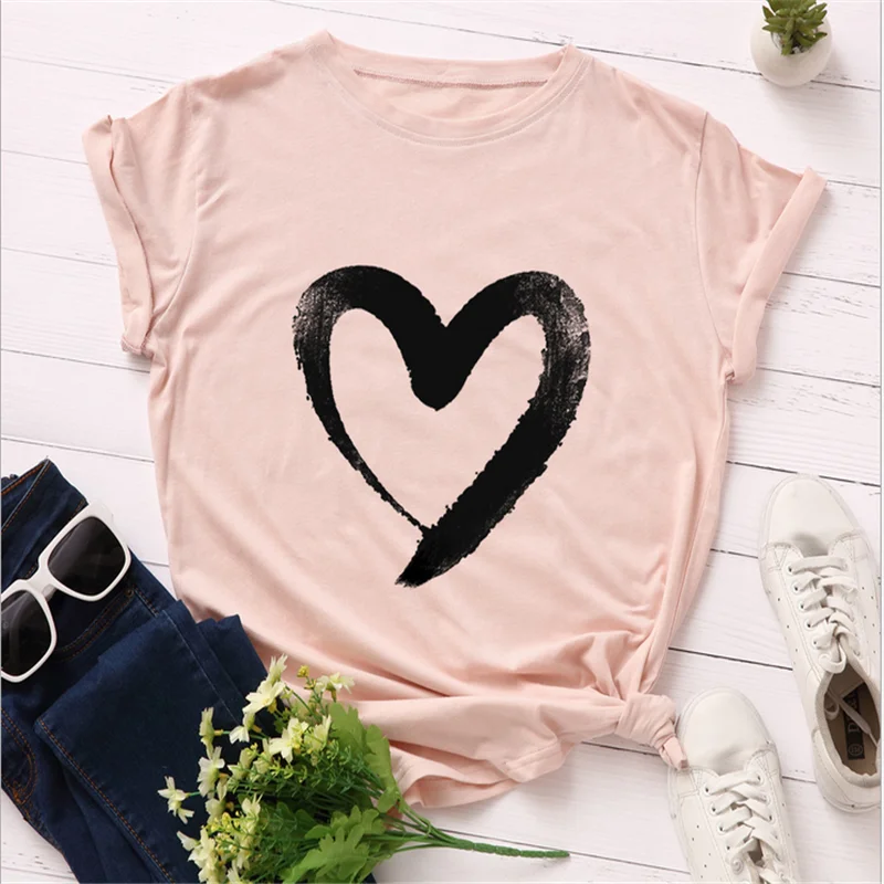 Женская футболка с принтом сердца новинка 2020 модные повседневные футболки