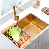 nano brushed gold kitchen sink under counter kitchen basin drop in 304stainless steel sink single bowl small sink kitchen faucet