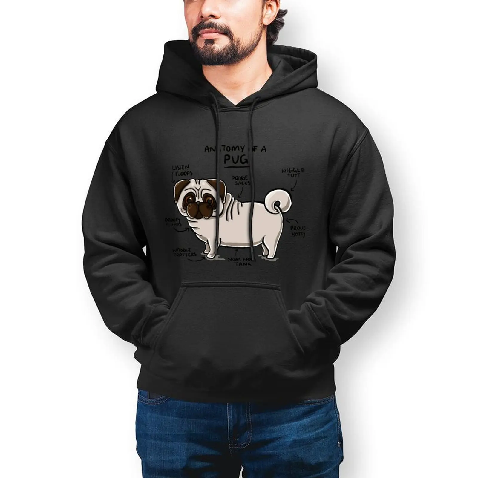 

Pug Dog Hoodie Loose Warm Hoodies Casual Long Cotton Pullover Hoodie Mens X