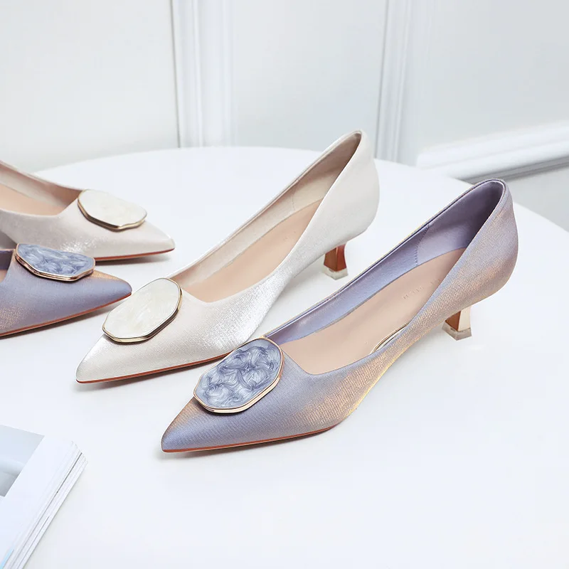 

Bridesmaid shoes single shoes women high heels women new stiletto pointed buckle shallow shoes