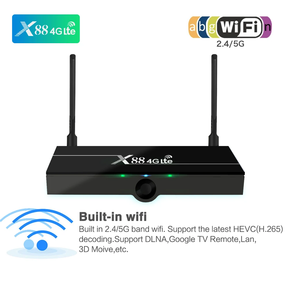 ТВ-приставка X88 4G LTE Android 2 гб16гб RK3328 2.G5GWIFI 100M SetTopBox Поддержка Google Play store Nano SIM-карты 4k