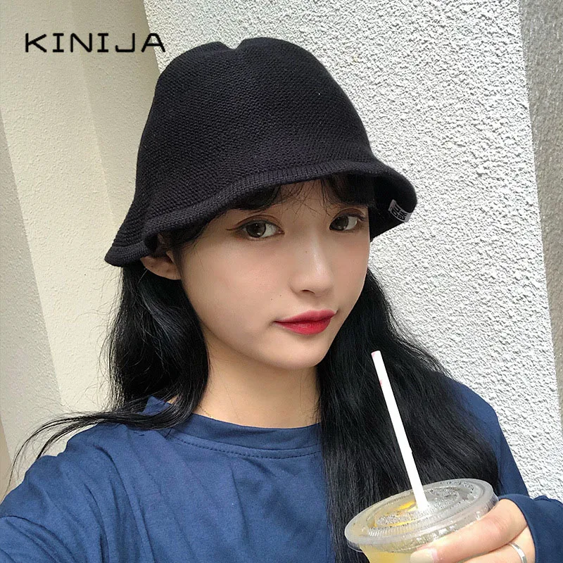 Корейская модная женская вязаная Панама осенне зимняя однотонная Повседневная