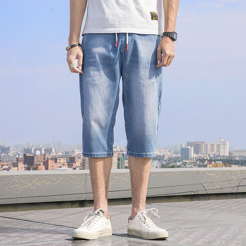 Мужские свободные светло голубые джинсовые шорты летние модные повседневные