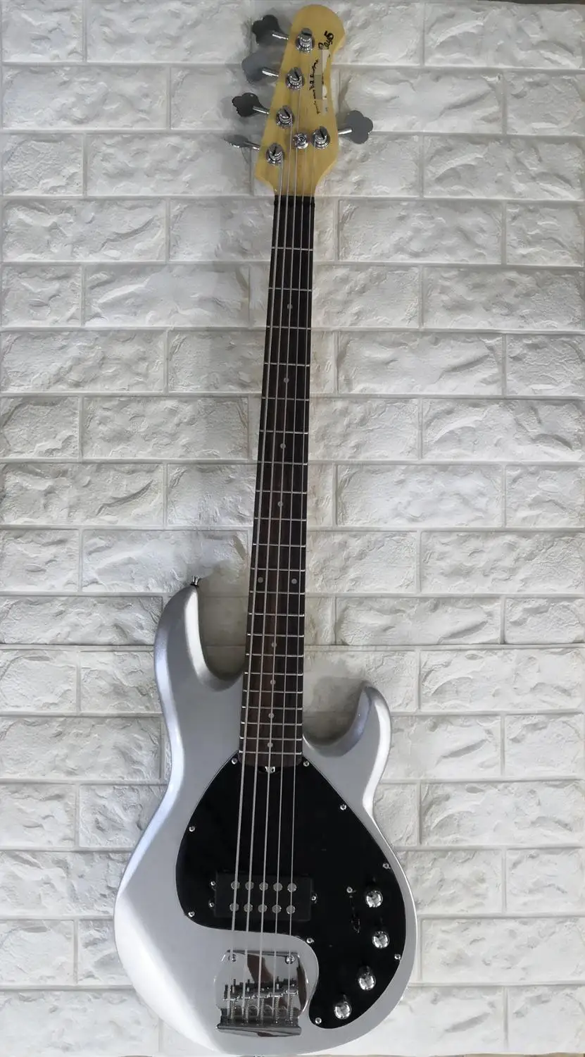 Электрическая бас гитара Ray 5 струн серебристо серый цвет 9 в активность пикап из