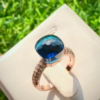 pomellato candy style ring zircon natural blue crystal ring for women fashion jewelry golden plated topaz ring gift birthday