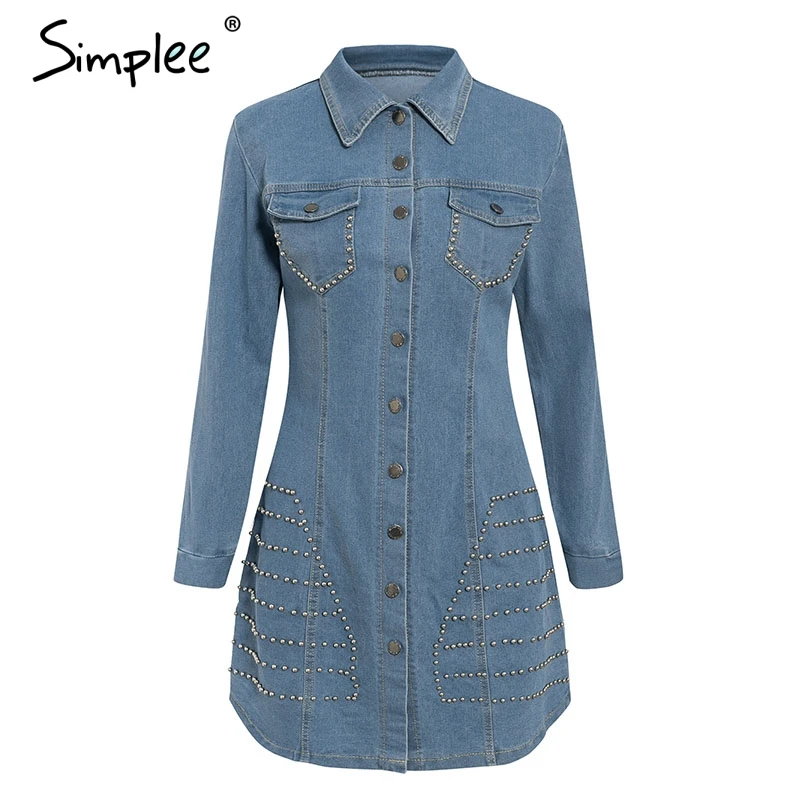 Simplee джинсовые женские рубашки платье Кнопки синие джинсы большой размер женская