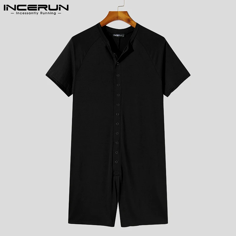 INCERUN New Men's Fashion Casual Loungewear All-match Onesies Sexy Leisure Stretch Loose Buttons Soldi Color Jumpsuit S-5XL 2023