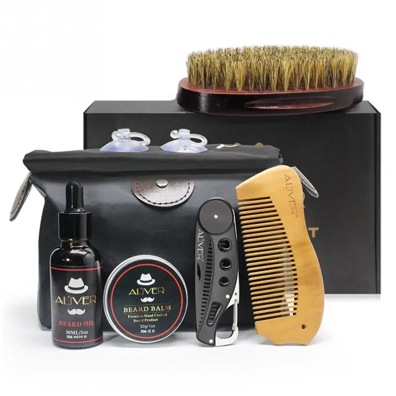 Набор для очистки бороды 5 шт. с эфирной щеткой шампуня расческой масляным кремом