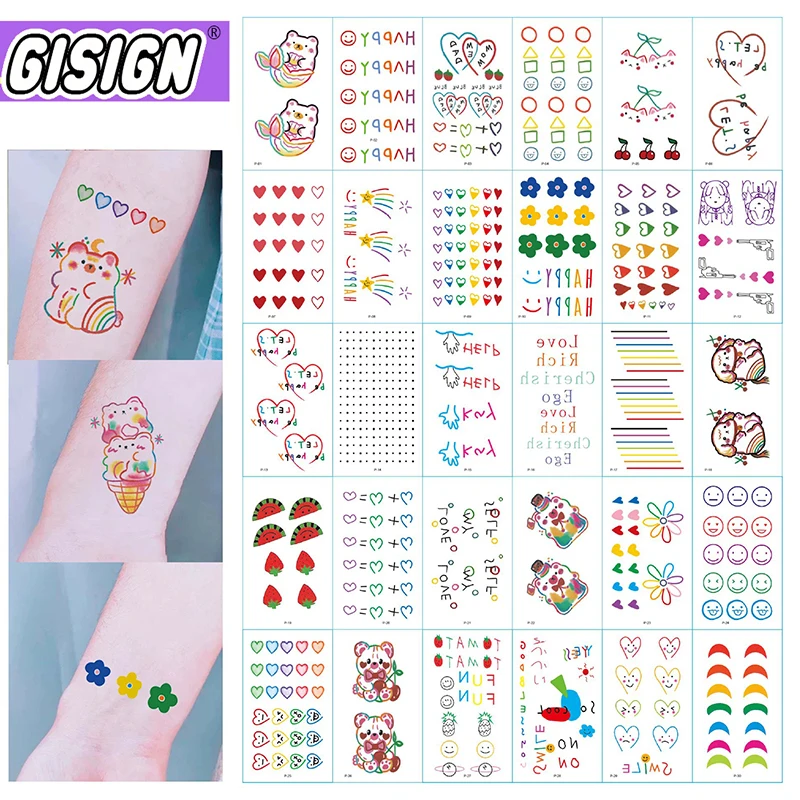 

30Pcs ins Colorful Rainbow Sticker Expression Waterproof Tattoo Face hand Lovely Unicorn Body Art Fake Tatoos Temporary Taty
