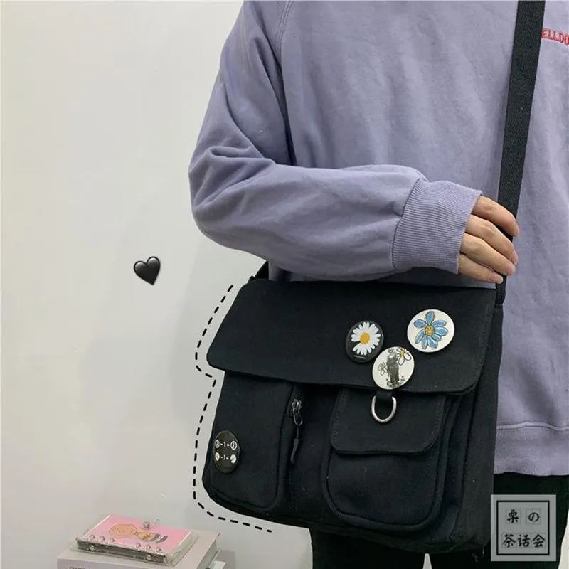 

Youth Fashion Casual Version Ladies Large Capacity Canvas Shoulder Bag Solid Color Han Edition Art Leisure Fashion Student Bags