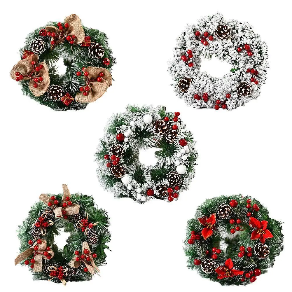 

Christmas Wreath Artificial Pinecone Red Berry Garland Hanging Ornaments Front Door Wall Decorations Merry Christmas Tree Wreath