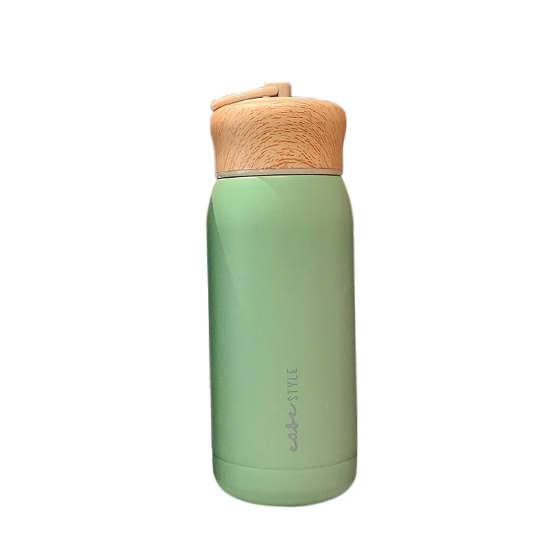 

Cute Water Bottle Thermos Bottle of Stainless Steel Vacuum Flasks Thermos Wooden Cover Lifting Ring Portable Bottiglia Termica