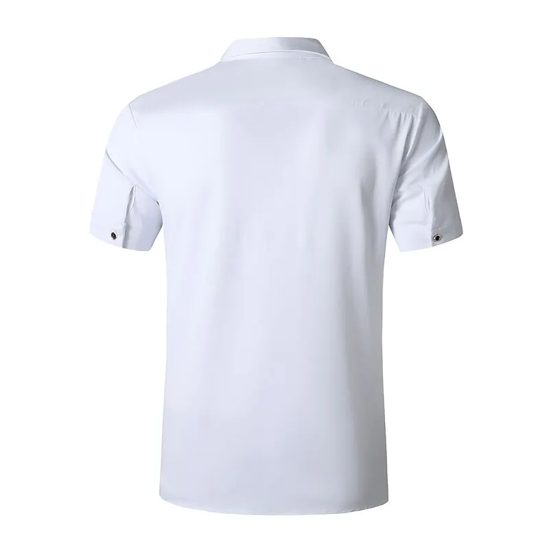 

Loldeal New Men Casual Solid Colorembroidery Shirts Male Slim Fit Short Sleeve Shirt Black White Summer Business Shirt