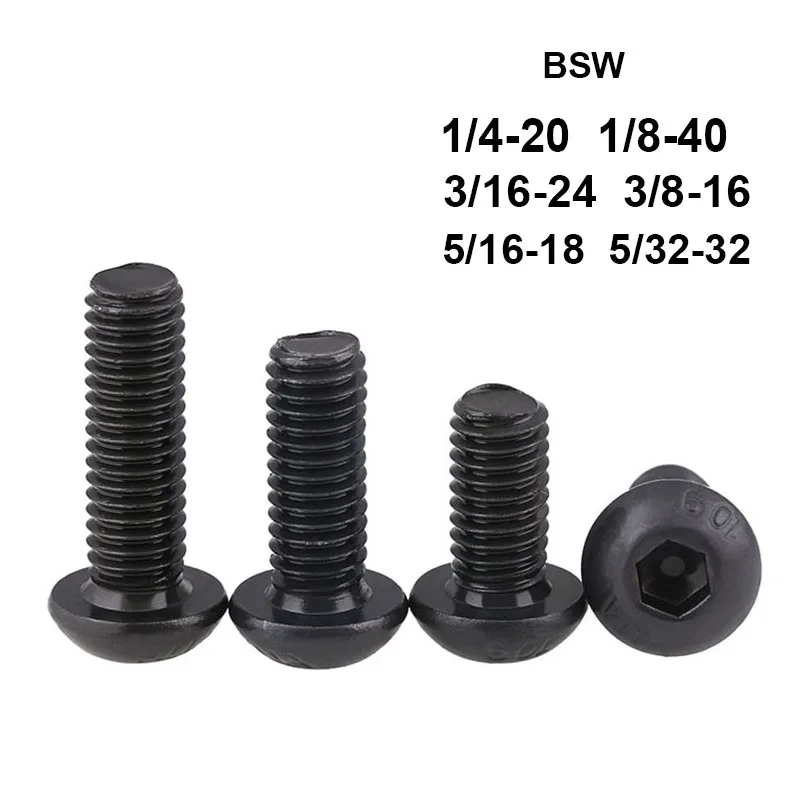 

British Standard Grade 10.9 Black Carbon steel Hex Hexagon Socket Round Head Screw Bolts 1/4-20 1/8-40 to 5/32-32