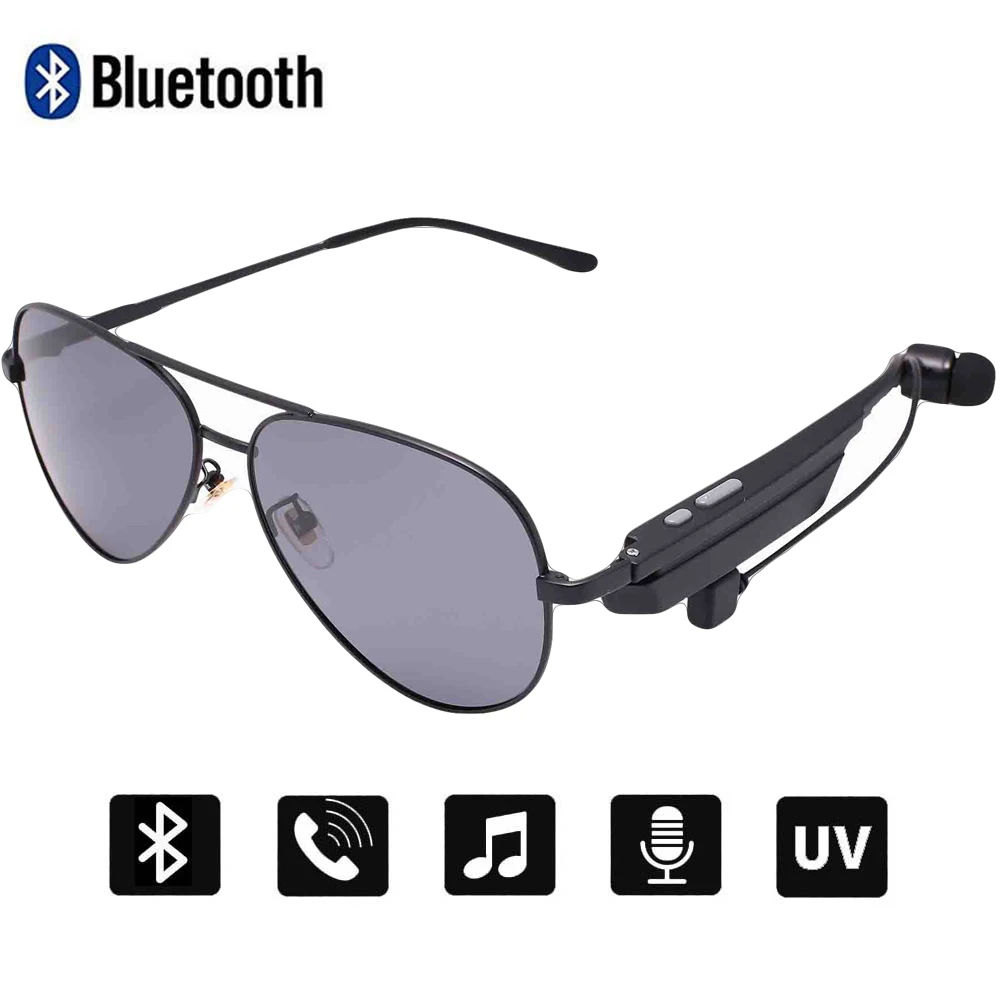 Black Gray Conway Music Sunglasses Bluetooth Speaker Headset with Earphone Smart Audio Sun Glasses Pilot Polarized Lens for Women Men - Цвет линз: Black Gray