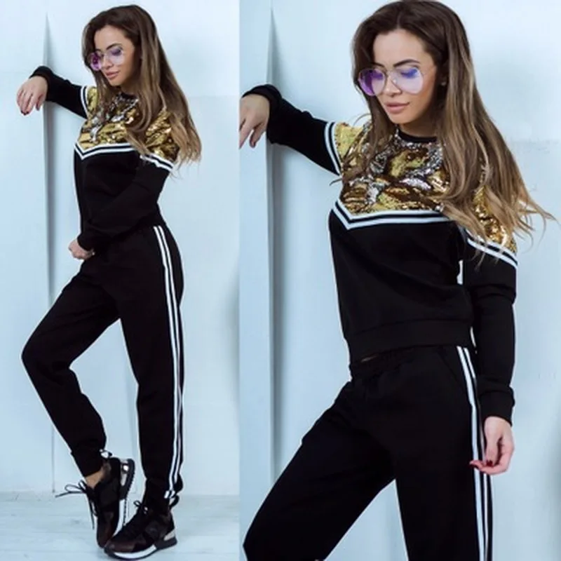 

ZOGAA Two Piece Sets Spring Autumn Women Casual Printed Spliced Ladies Sports Tracksuit Female Elastic Waist Sweatpants Sets