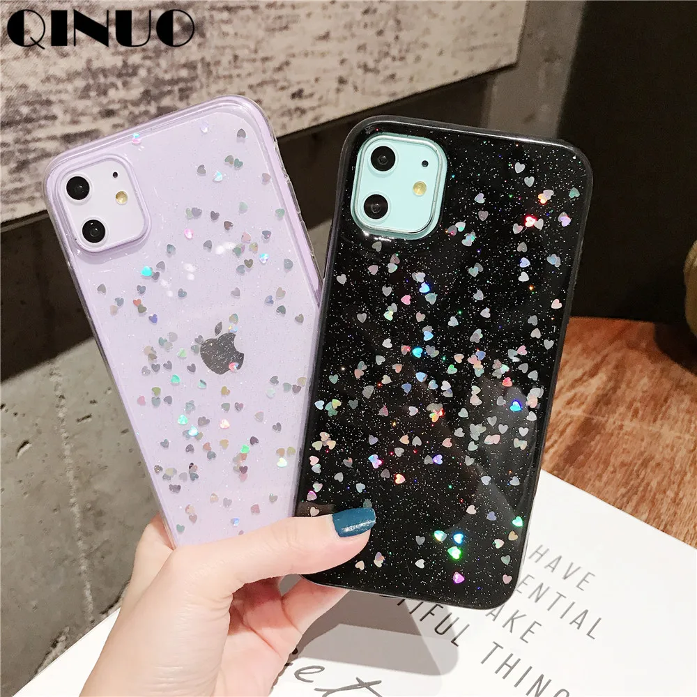 QINUO милый блестящий чехол для iPhone 11 Pro MAx 6 6s 7 8 Plus глянцевый эпоксидный прозрачный