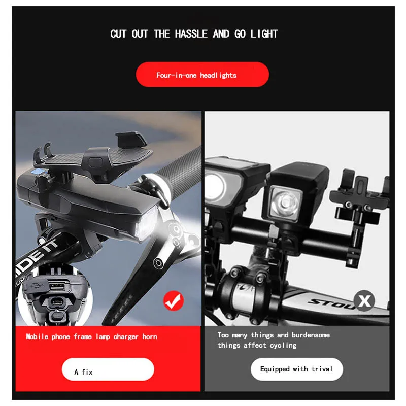 

Bicycle light front light bicycle handlebar front light riding USB rechargeable flashlight, riding accessories with horn bracket
