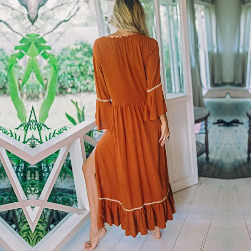 Женское платье макси с цветочной вышивкой ZOGAA хлопковое пляжное в стиле бохо V