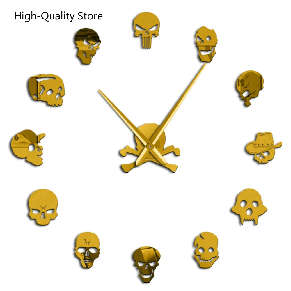 Высокое качество череп головы DIY ужас стены Искусство гигантские настенные часы