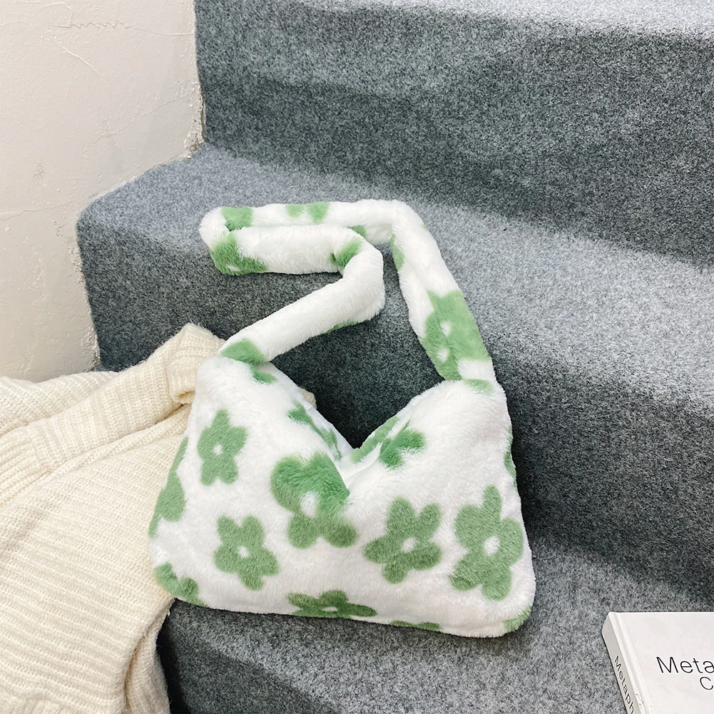 

Сумки для женщин, трендовая плюшевая сумка с цветочным узором, зимняя повседневная миниатюрная квадратная сумка для подмышек, осенне-зимни...