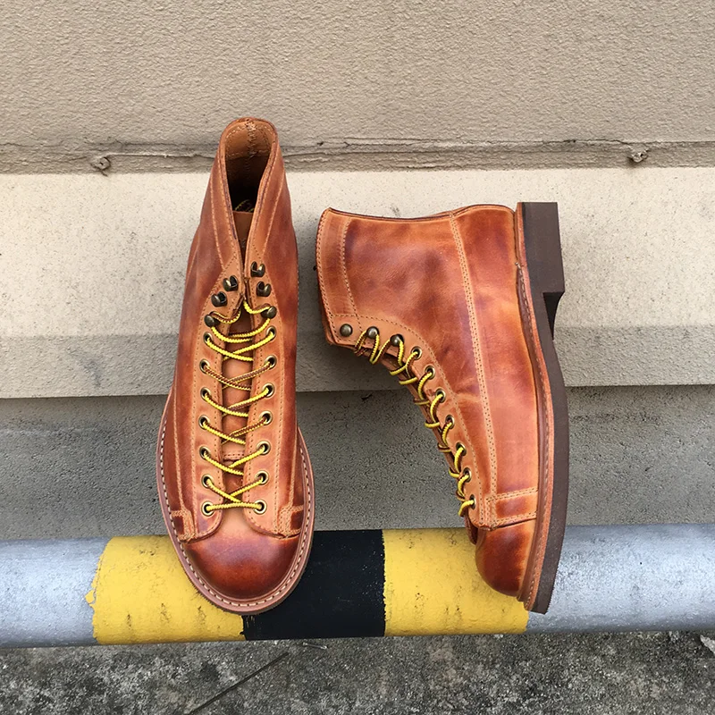 

Yomior Autumn Winter New Designer Vintage Cow Leather Men Shoes Goodyear Welted Dress Men Ankle Boots Work Motorcycle Boots