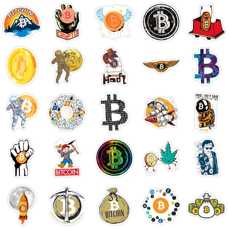 Pegatinas impermeables de grafiti de Bitcoin para nevera, cubierta de tel&eacute;fono m&oacute;vil, ordenador, guitarra, coche y motocicleta, 10/30/50 unids/bolsa-4