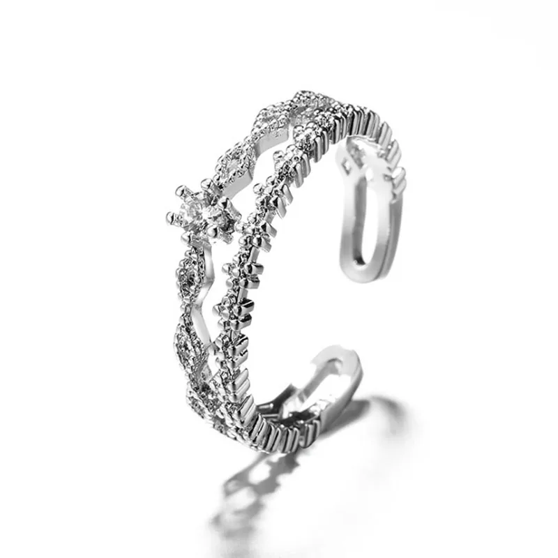 

VENTFILLE 925 sterling silver fresh small flower lace double-layer ring Korean fashion trendy flowing sense