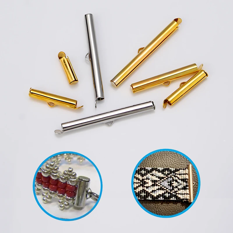 

30-50Pcs/lot Slider Clasp Buckles Tubes Crimp End Caps DIY Bracelet Connectors Loom Findings for Jewelry Making Accessories