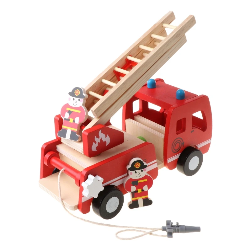 

Wooden Fire Truck with Firefighter Play Figure Colorful Playset for Kids Children Pretend Playing Toy