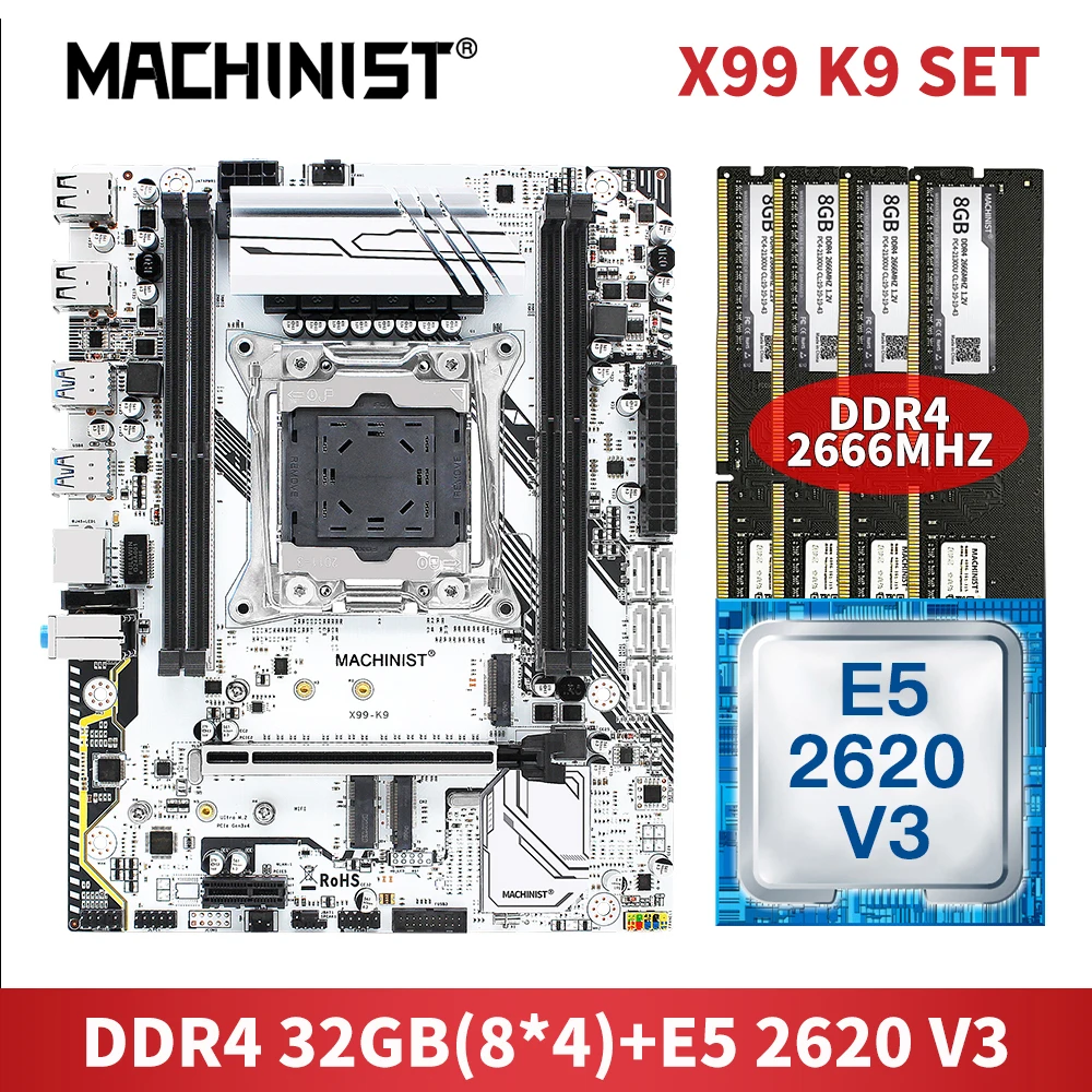 Günstig MASCHINIST X99 Motherboard LGA 2011-3 Set Kit Mit DDR4 32GB 4*8G RAM Speicher Xeon E5-2620 V3 Prozessor NVME M.2 SATA 3,0 X99-K9