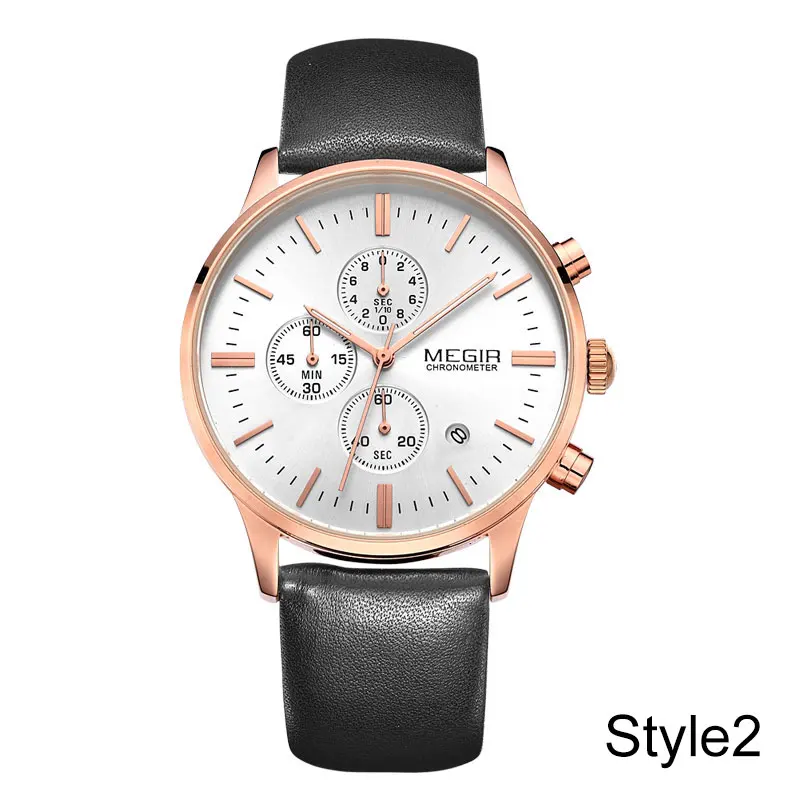 Style2 MEGIR, новинка, модные мужские часы, военные, спортивные, кварцевые часы, кожа, водонепроницаемые, мужские наручные часы, часы для мужчин, Relogio Masculino - Цвет: Style2