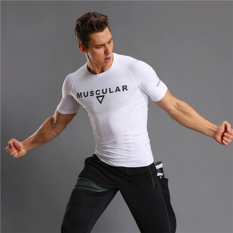 

Men's Running T-Shirts Quick Dry Compression Sport Clothes Gym Fitness Jogging Sweatshirt Elastic Short Sleeve Tops Tshirts