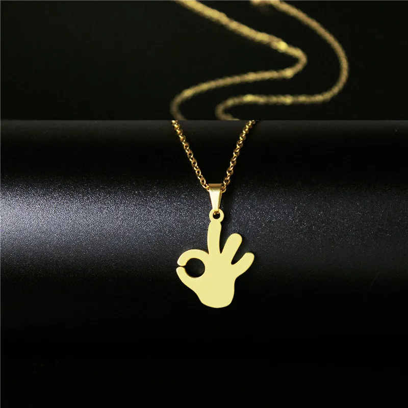 Europe And The United States Stainless Steel OK Gesture Pendant Necklace Female Friend A Gift
