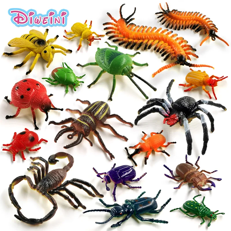 12pc Insect world Centipede Spider Ladybug scorpion Dynastes Bee animal model action figure hot set educational toy for children