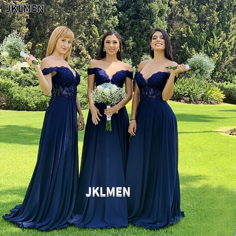 

Bridesmaid Dress for Wedding Illusion Top Off-the-shoulder Chiffon Appliques Maid of The Honer Dress Vestidos De Dama De Honor