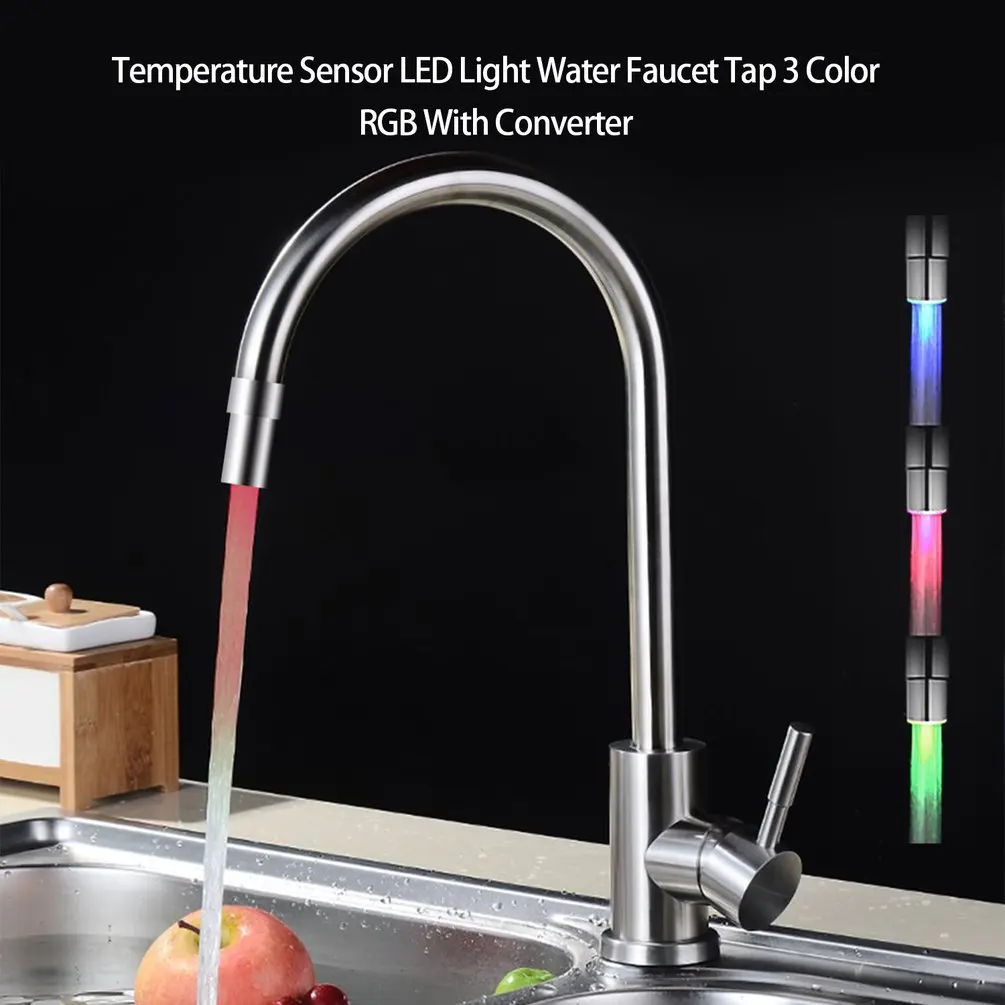 

Temperature Sensor LED Light Faucet RGB Color Changing Shower Tap Head Glow Waterfall Faucet Converter Kitchen Accessories