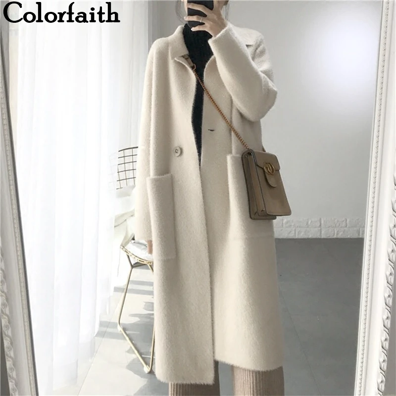 Colorfaith, новинка, Осень-зима, женские куртки, теплые, корейский стиль, для офиса, для девушек, элегантное, повседневное, длинное пальто, верхняя одежда, шерсть, JK3