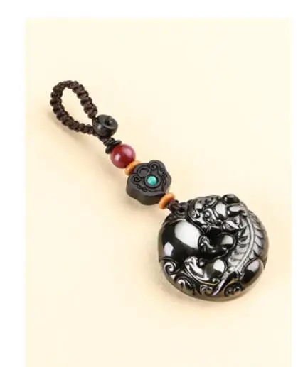 

Obsidian high-end keychain lucky for money, car key pendant, creative men and women safe and evil spirits