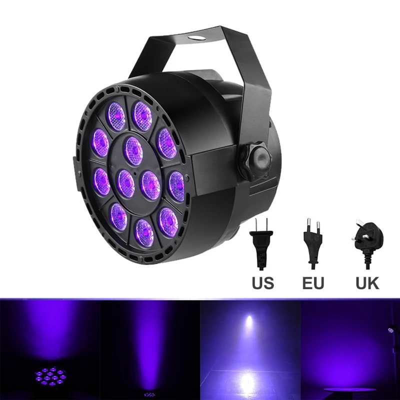12 LEDs 12/18 светодиодов УФ диско-светильник со звуковым управлением Ультрафиолетовый стробоскоп сценический светильник s профессиональный DMX фиолетовый проектор вечерние лампы для паба черный светильник - Цвет: 12 LEDs