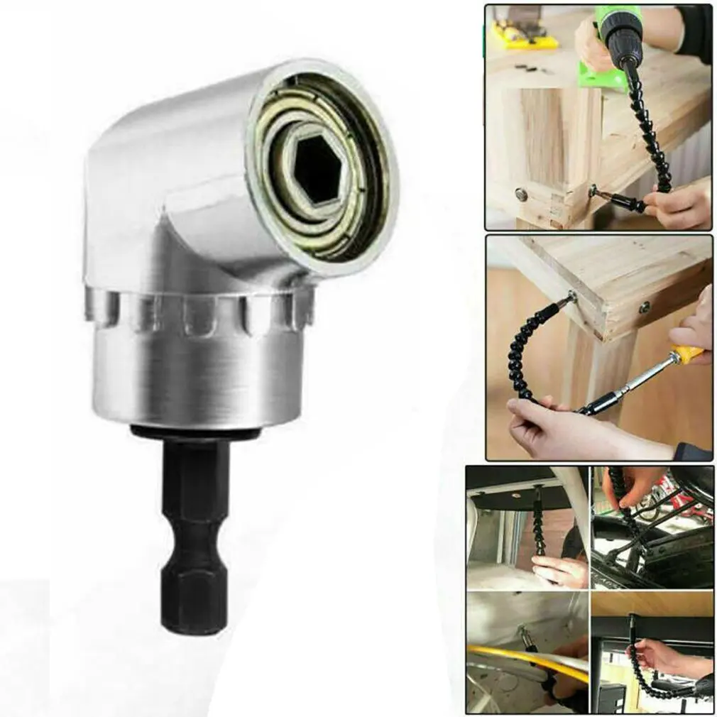 

Flexible Drill Bit Extension Set Include 105° Right Angle Drill & Magnetic Screwdriver Bit Holder with Adjustable Collar Bar