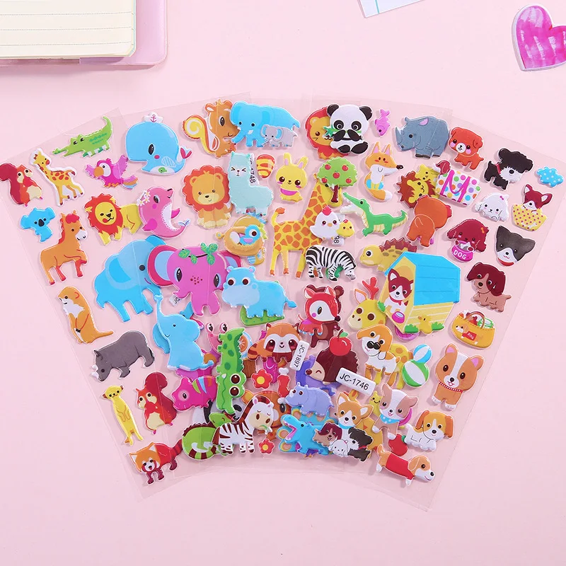 

1 Sheets Stickers 3D Cartoon Stickers Waterproof Bubble PVC DIY Sticker Gift For Baby Girls Boys Cartoon Animal Dinosaur Cakes