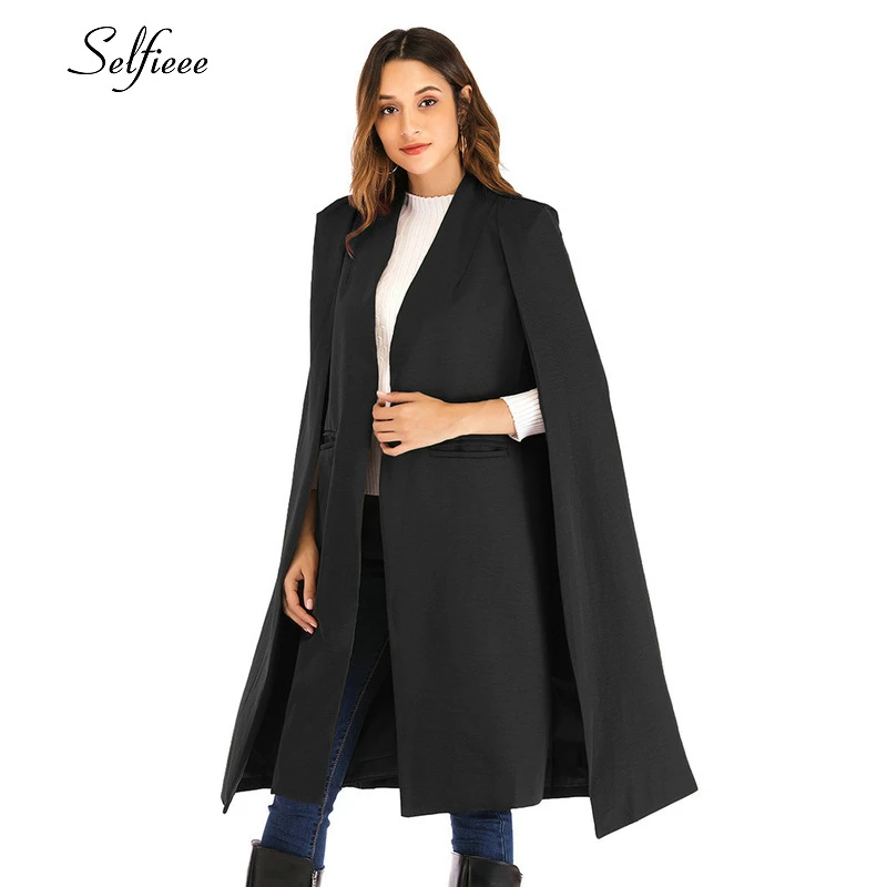 Модный длинный тренч для женщин отложной воротник рукав карман однотонный